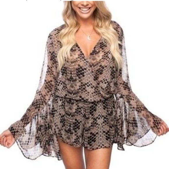 Buddy Love Pants - Buddy Love python animal print flare sleeve romper